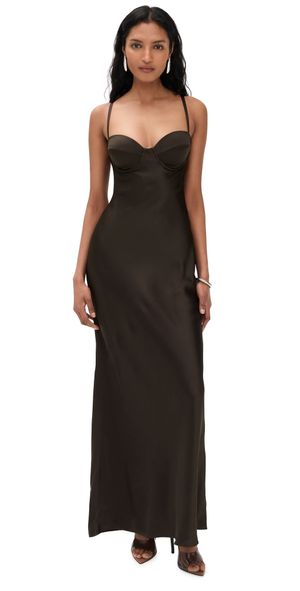 L'AGENCE Sayla Bias Cut Silk Maxi Dress Dark Brown 6