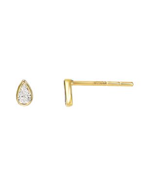 14k Gold Pear Bezel Diamond Stud Earrings