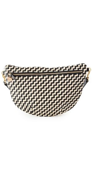 Clare V. Grande Fanny Bag Black & Cream Woven Zig-Zag One Size