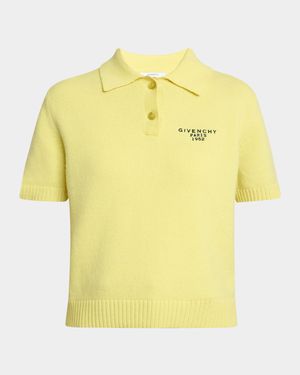 Embroidered Short-Sleeve Wool-Cashmere Polo