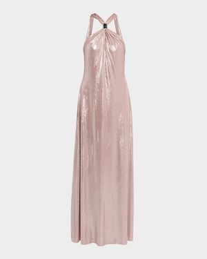 Sofie Draped Metallic Jersey Halter Gown