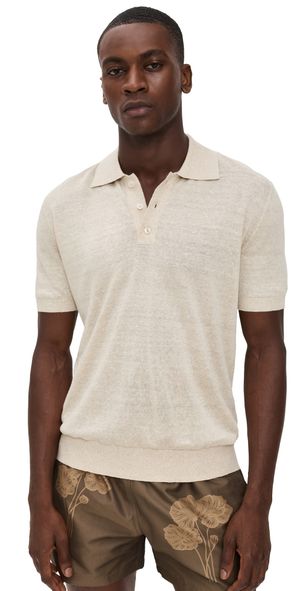 Frescobol Carioca Vidal Linen Short Sleeve Buttoned Polo Ecru M