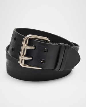 Men's Leather Double-Pin Buckle Belt