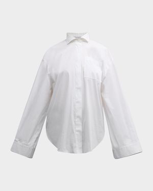 Monili-Cuff Bell-Sleeve Cotton Poplin Shirt