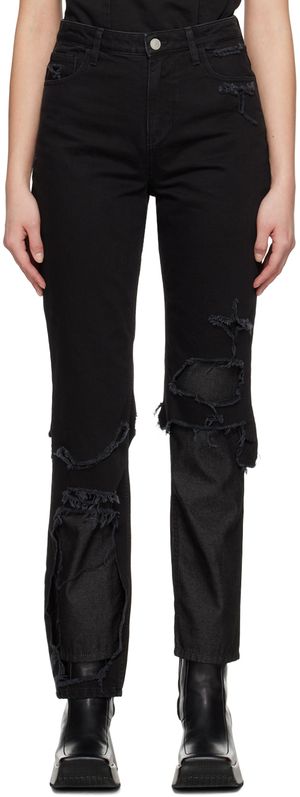Raf Simons Black Double Destroyed Jeans