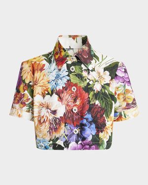 Flower Bouquet Popeline Crop Shirt