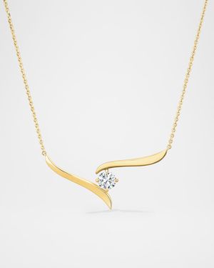 18K Yellow Gold Vela Solitaire Diamond Crossover Pendant Necklace