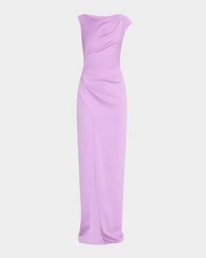 Braden Pleated Side-Slit Column Gown