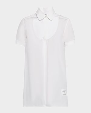 Bib-Front Tunic Shirt in Solid Poplin