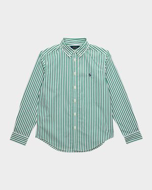 Boy's Striped Cotton Poplin Shirt, Size S-XL