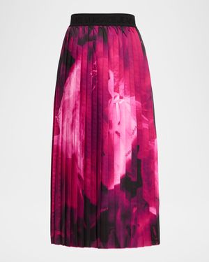 Pleated Floral Midi Skirt