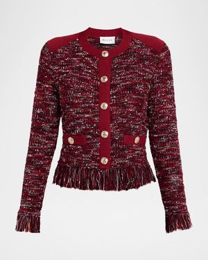 Kelly Fringed Tweed Knit Cardigan Jacket