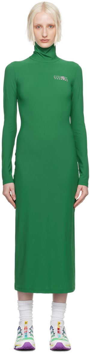 MM6 Maison Margiela Robe midi verte à logos imprimés