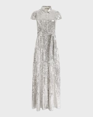 Miranda Short-Sleeve Sequined Maxi Dress