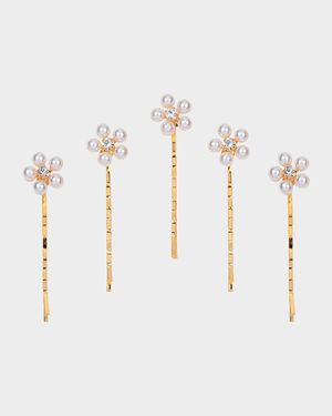 Zaya Set Of 5 Floral Pearly Bobby Pins
