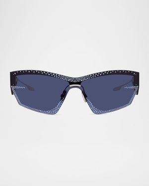 Strass Semi-Rimless Metal Square Shield Sunglasses