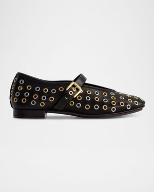 Leather Grommet Mary Jane Ballerina Flats