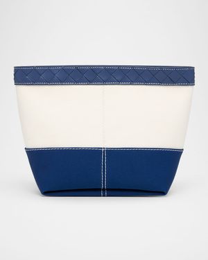 Leather-Trim Canvas Pouch Bag
