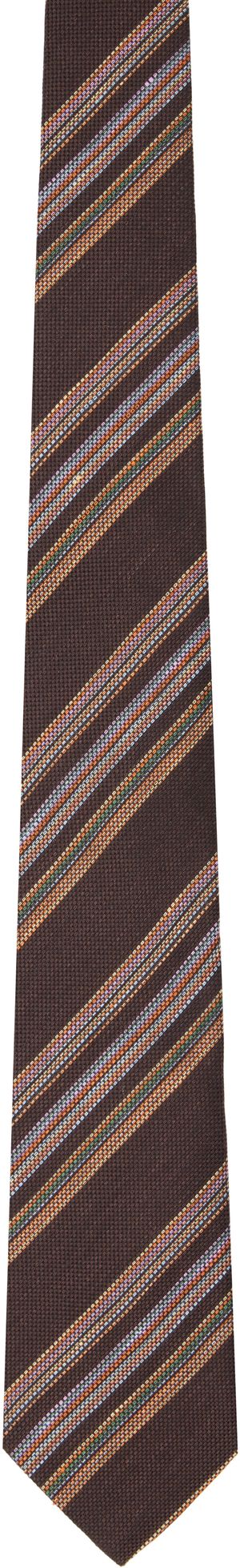Paul Smith Cravate brune en lin et soie à rayures contrastées