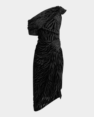 Cyane Draped Velvet Burnout Bodycon Midi Dress