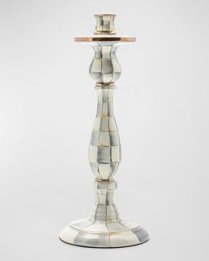 Sterling Check Enamel Candlestick Holder, Large