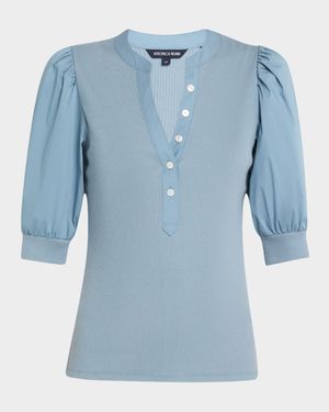 Coralee Puff Sleeve Button-Front Top