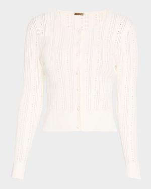 Pointelle Compact Jacquard Crewneck Crop Cardigan