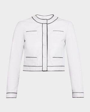 Cropped Contrast-Trim Leather Jacket