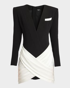 Plunging Twisted Crepe Satin Mini Tailored Dress