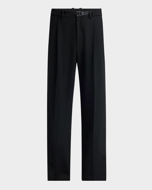 Men's Matte Black Belted Twill Trousers