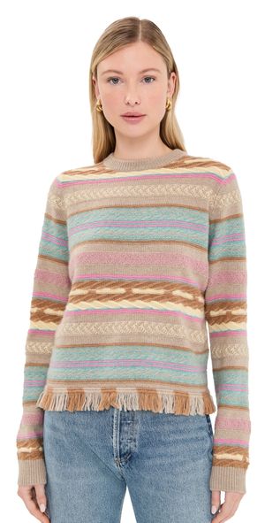 Guest in Residence Western Stripe Crew Pullover Taupe Combo S