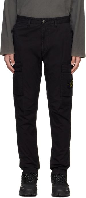 Stone Island Pantalon cargo noir en sergé extensible de coton SUPIMA®