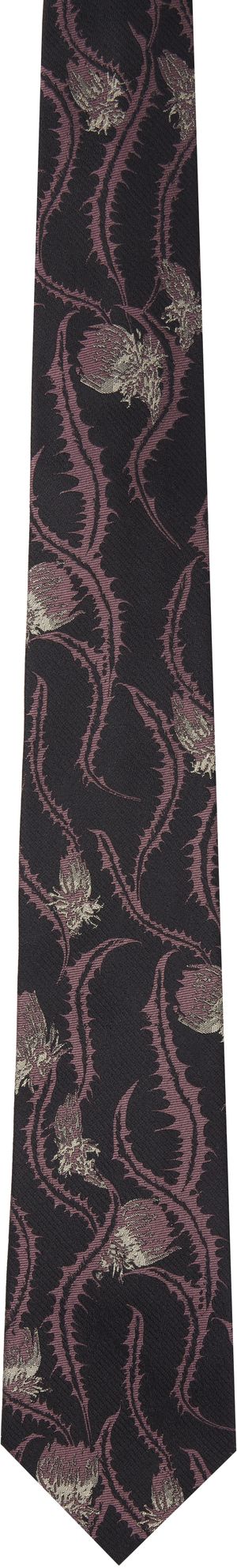 Dries Van Noten Black & Purple 'Thistle' Printed Silk Tie
