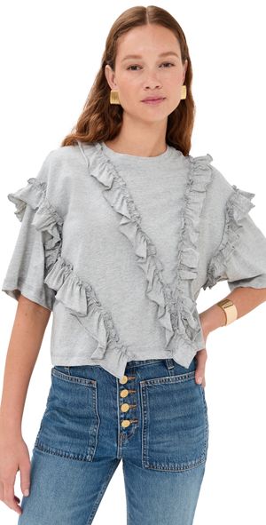 Ulla Johnson Sydney Short Sleeve Ruffle Tee Slate Melange P