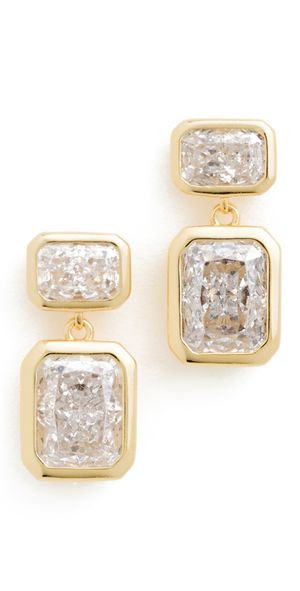 SHASHI Emerald Baguette Drop Earrings Gold One Size