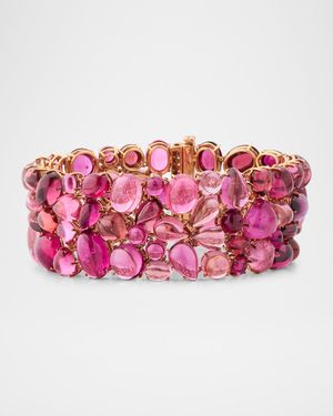 18K Rose Gold Diamond and Pink Tourmaline Multi-Shaped Cabochon Bracelet