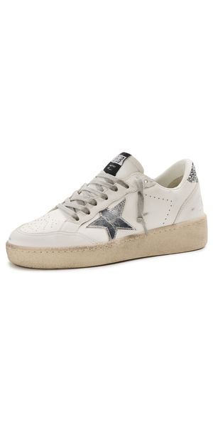 Golden Goose Ballstar 2 Leather Upper and Spur Laminated Star Glitter Heel Sneakers White/Silver 41