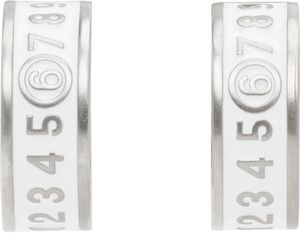 MM6 Maison Margiela Boucles d'oreilles argentées à ornement blanc émaillé et à logo