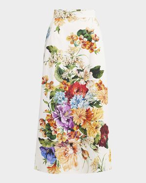 Floral Bouquet Creton A-Line Midi Skirt
