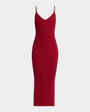 Safety-Pin Straps Rib Knit Midi Dress