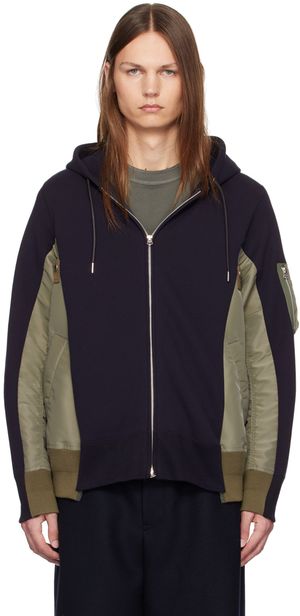 sacai Navy & Khaki Paneled Hoodie