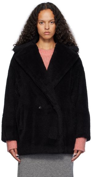 Max Mara Black Olga Short Faux-Fur Coat