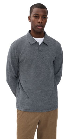 Vince Houndstooth Johnny Collar Top Coastal/H Grey L