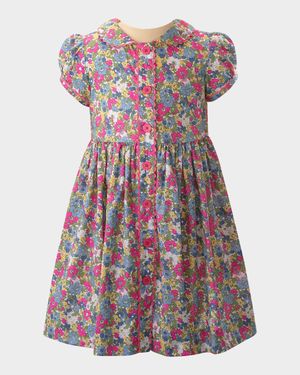 Girl's Peony Floral-Print Collared Dress, Size 2-10