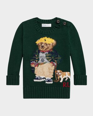 Boy's Polo Bear Cotton Wool Crewneck Sweater, Size 3M-24M