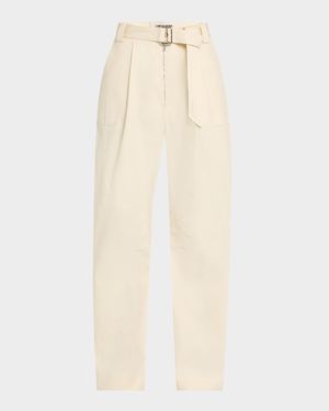Patch-Pocket Barrel-Leg Belted Trousers