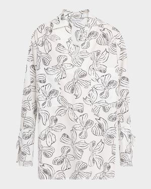 Sansa Bow-Print Tie-Cuff Mini Shirtdress