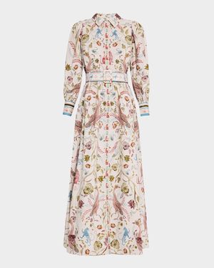 Belted Floral & Animal-Print Maxi Shirtdress