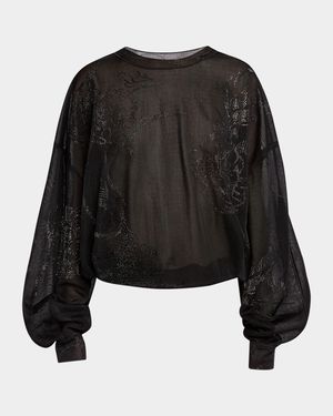 Sheer Jersey Blouse with Swarovski Details