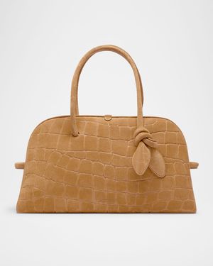 Le Turismo Croc-Embossed Suede Top-Handle Bowling Bag